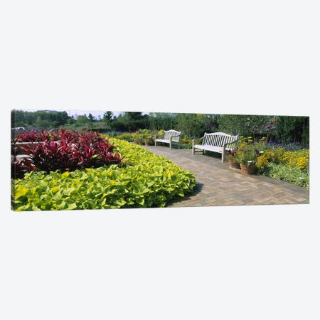 Benches In The Circle Garden, Chicago Botanic Garden, Glencoe, Cook County, Illinois, USA Canvas Print #PIM6543} by Panoramic Images Canvas Art Print