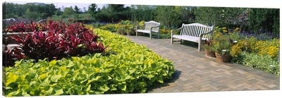 Benches In The Circle Garden, Chicago Botanic Garden, Glencoe, Cook County, Illinois, USA Canvas Art Print - Garden & Floral Landscape Art