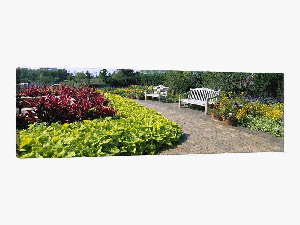 Benches In The Circle Garden, Chicago Botanic Garden, Glencoe, Cook County, Illinois, USA by Panoramic Images 1-piece Canvas Art Print
