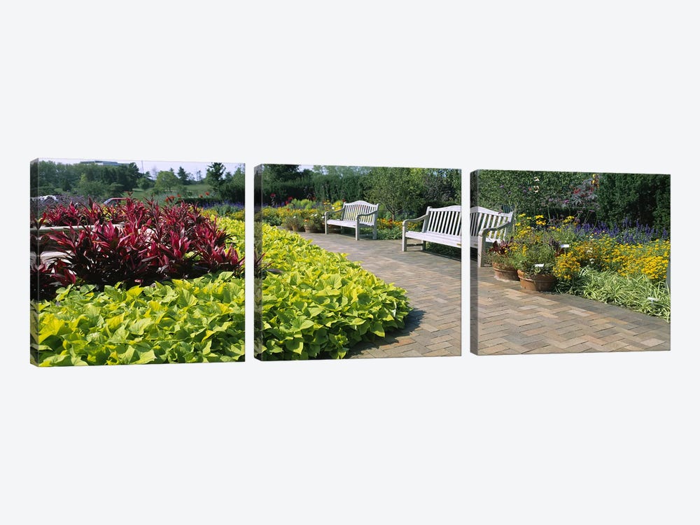 Benches In The Circle Garden, Chicago Botanic Garden, Glencoe, Cook County, Illinois, USA by Panoramic Images 3-piece Art Print