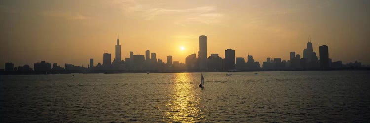 Silhouette of skyscrapers at the waterfront, Chicago, Cook County, Illinois, USA