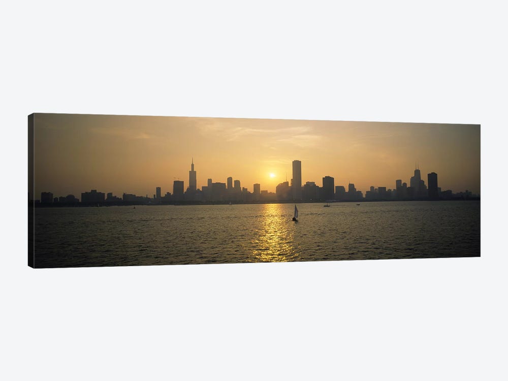 Silhouette of skyscrapers at the waterfront, Chicago, Cook County, Illinois, USA by Panoramic Images 1-piece Canvas Art Print