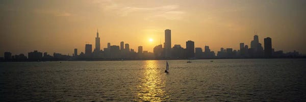 Chicago Skylines: Silhouette of skyscrapers at the waterfront, Chicago, Cook County, Illinois, USA by Panoramic Images