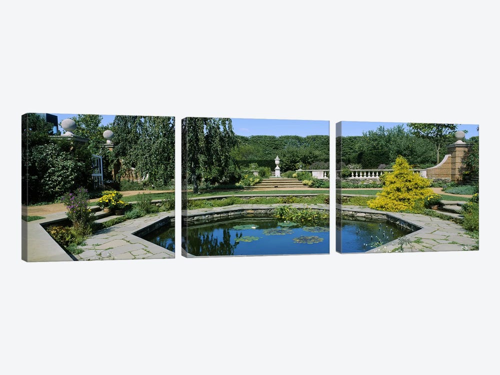 Garden Pond, English Walled Garden, Chicago Botanic Garden, Glencoe, Cook County, Illinois, USA by Panoramic Images 3-piece Canvas Wall Art