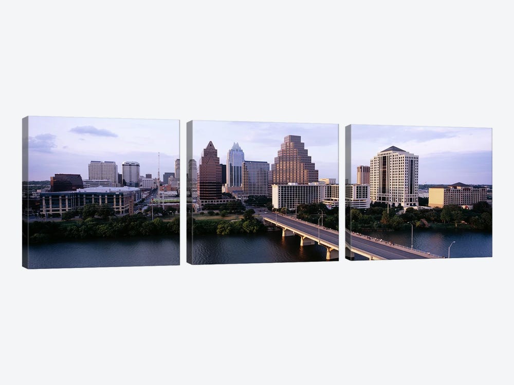 Skylines in a city, Lady Bird Lake, Colorado River, Austin, Travis County, Texas, USA by Panoramic Images 3-piece Canvas Art Print
