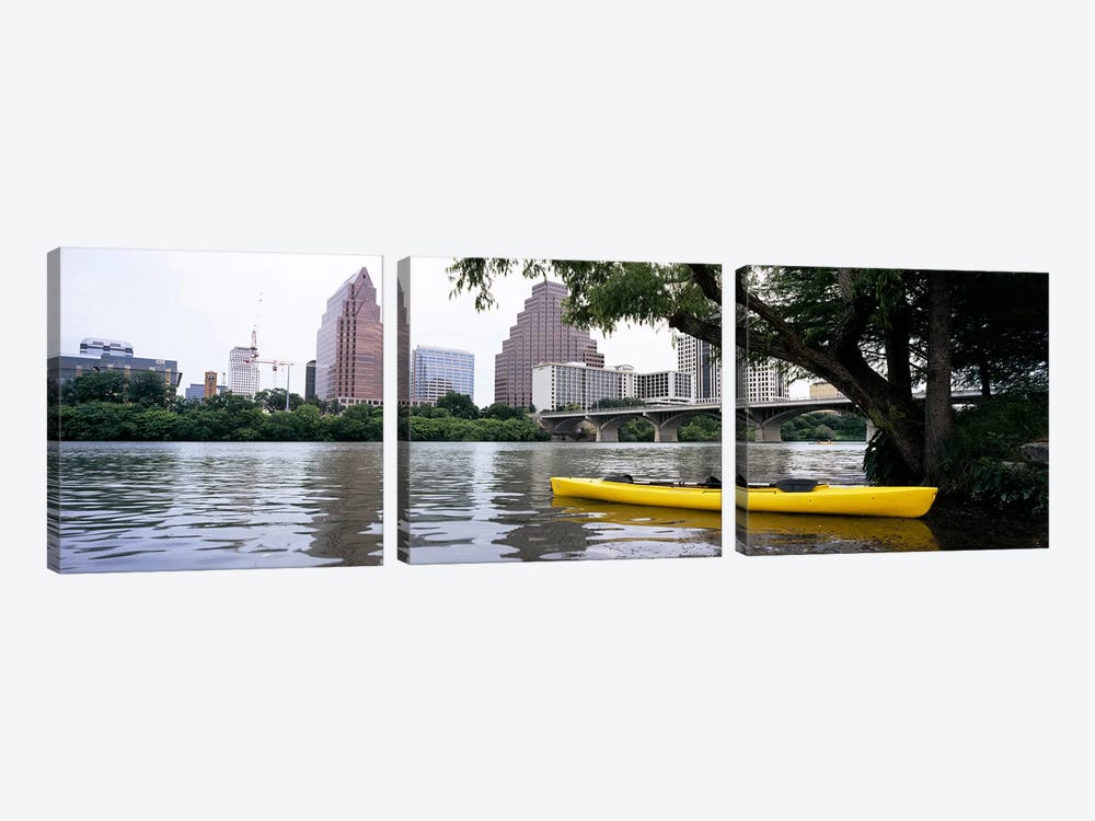 Yellow kayak in a reservoirLady Bird Lake, Colorado River, Austin, Travis County, Texas, USA by Panoramic Images 3-piece Canvas Wall Art