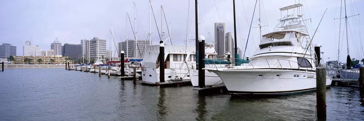 Yachts at a harbor with buildings in the background, Corpus Christi, Texas, USA