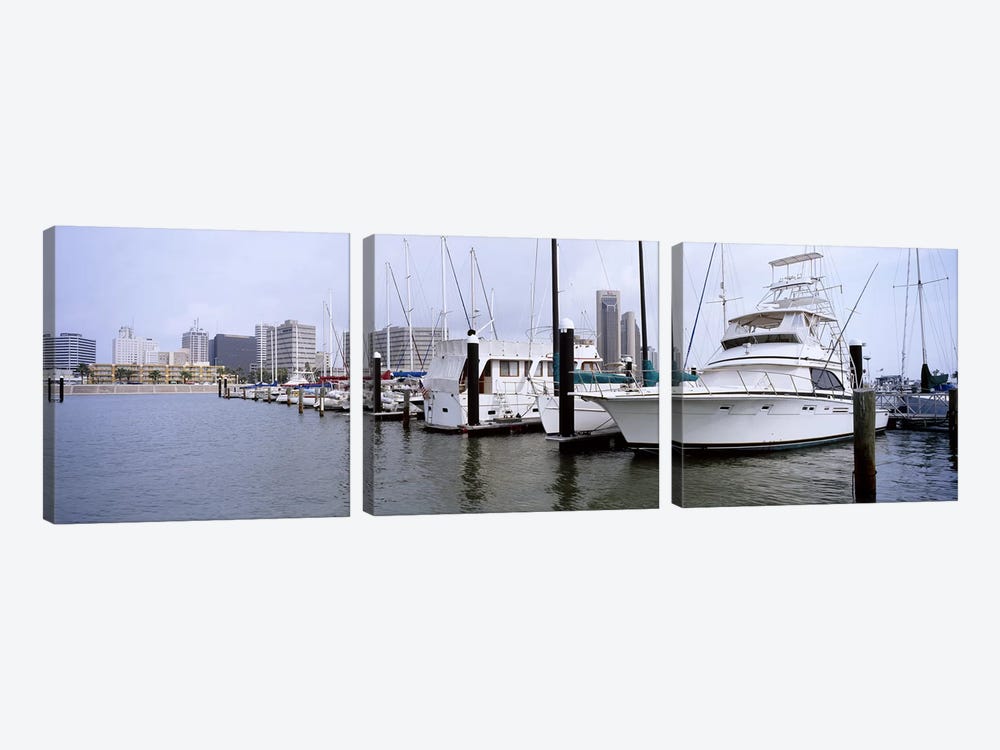 Yachts at a harbor with buildings in the background, Corpus Christi, Texas, USA by Panoramic Images 3-piece Canvas Wall Art