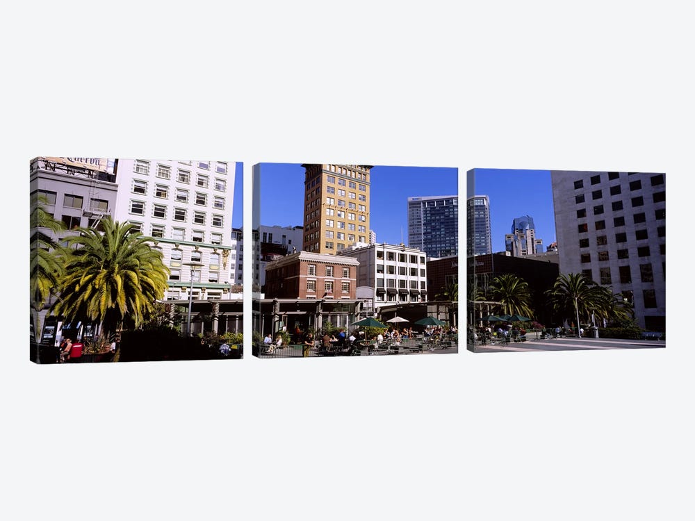 Low angle view of buildings at a town square, Union Square, San Francisco, California, USA by Panoramic Images 3-piece Canvas Wall Art