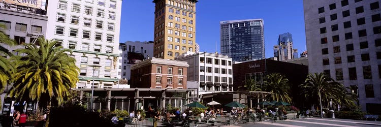 Low angle view of buildings at a town square, Union Square, San Francisco, California, USA