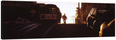 Cable car on the tracks at sunset, San Francisco, California, USA Canvas Art Print - Railroad Art