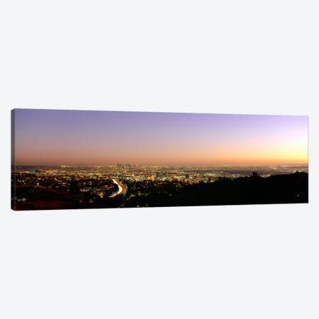 Aerial view of buildings in a city at dusk from Hollywood HillsHollywood, City of Los Angeles, California, USA Canvas Print #PIM658} by Panoramic Images Art Print
