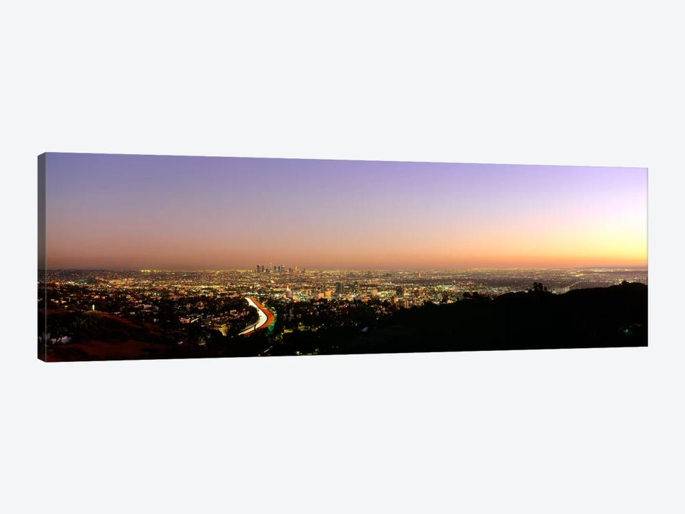 Aerial view of buildings in a city at dusk from Hollywood HillsHollywood, City of Los Angeles, California, USA by Panoramic Images 1-piece Art Print