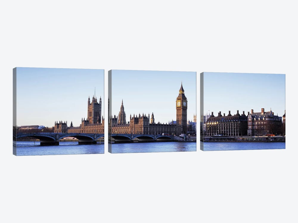 Government Buildings Along The River Thames, London, England, United Kingdom by Panoramic Images 3-piece Canvas Art Print