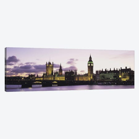 Buildings lit up at duskBig Ben, Houses of Parliament, Thames River, City of Westminster, London, England Canvas Print #PIM6595} by Panoramic Images Canvas Print