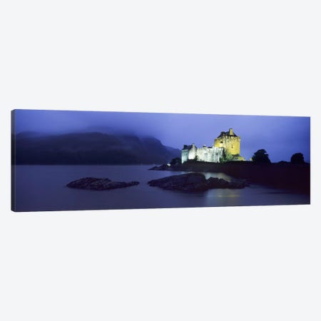 Castle lit up at duskEilean Donan Castle, Loch Duich, Dornie, Highlands Region, Scotland Canvas Print #PIM6607} by Panoramic Images Canvas Art Print