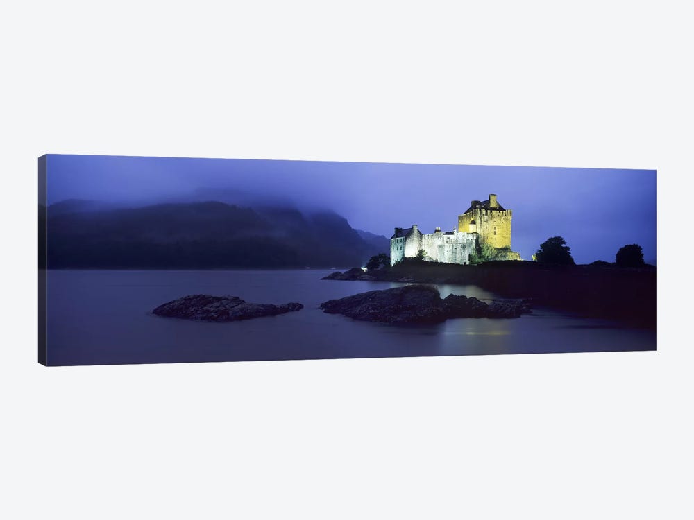 Castle lit up at duskEilean Donan Castle, Loch Duich, Dornie, Highlands Region, Scotland by Panoramic Images 1-piece Canvas Art Print
