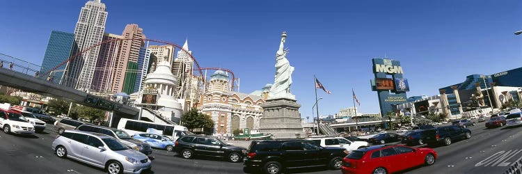 Traffic On The Strip With New York-New York & MGM Grand In The Background, Las Vegas, Clark County, Nevada, USA