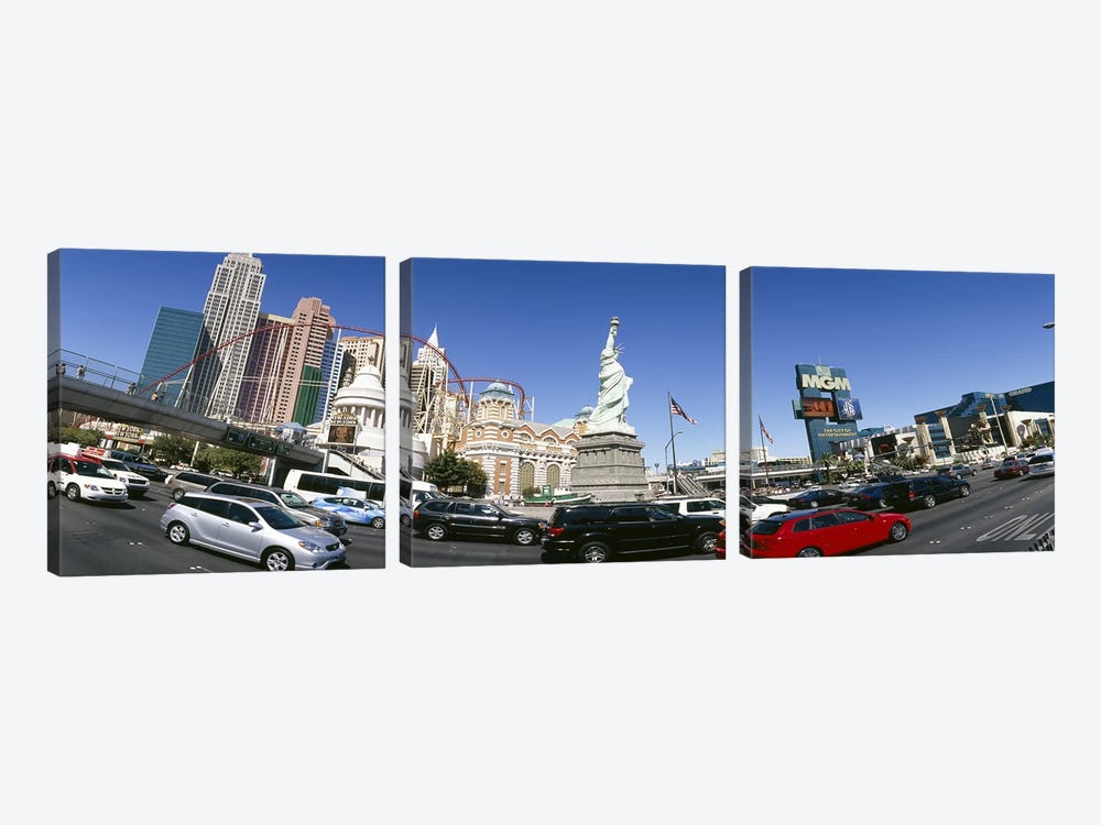 Traffic On The Strip With New York-New York & MGM Grand In The Background, Las Vegas, Clark County, Nevada, USA by Panoramic Images 3-piece Art Print