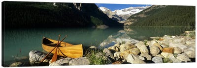 Lone Canoe, Lake Louise, Banff National Park, Alberta, Canada Canvas Art Print - Canoe Art