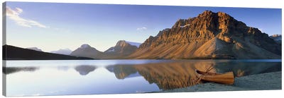 Lone Canoe, Bow Lake, Banff National Park, Alberta, Canada Canvas Art Print - Canoe Art
