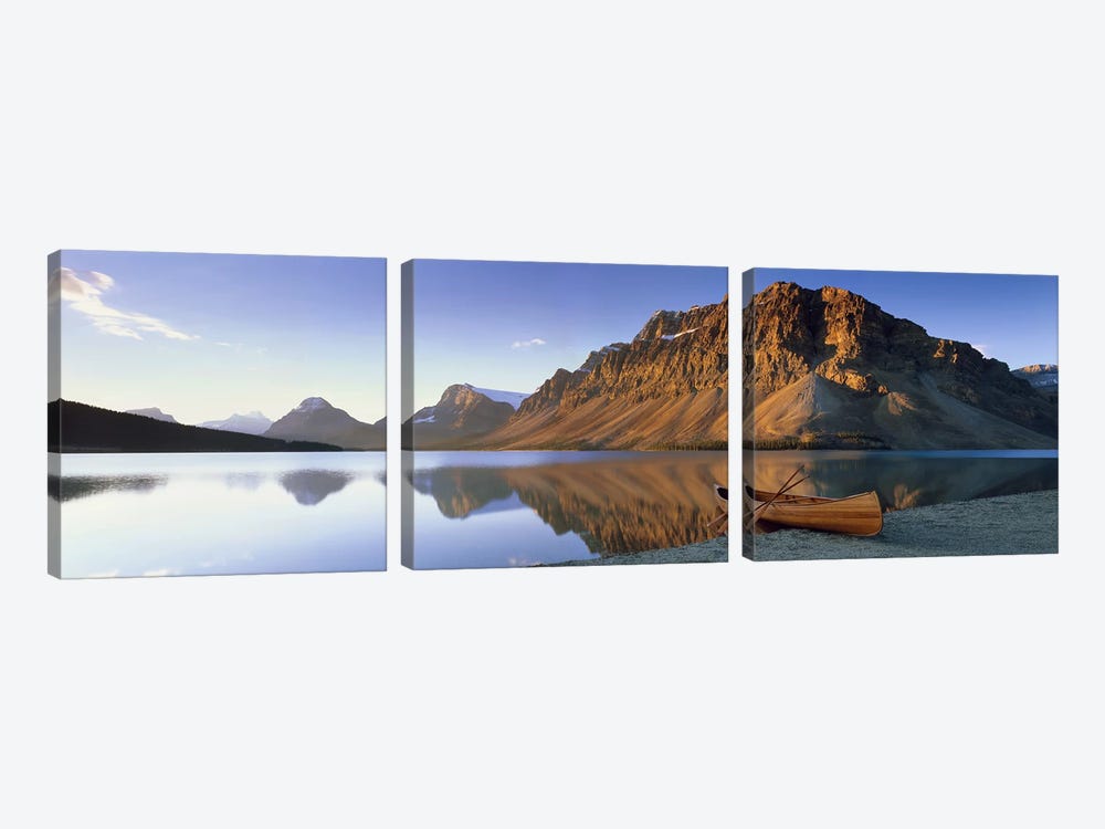 Lone Canoe, Bow Lake, Banff National Park, Alberta, Canada by Panoramic Images 3-piece Canvas Art