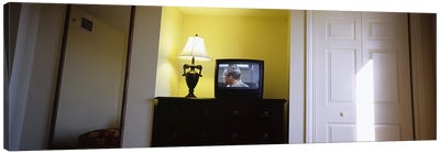 Television and lamp in a hotel room, Las Vegas, Clark County, Nevada, USA Canvas Art Print - Interiors