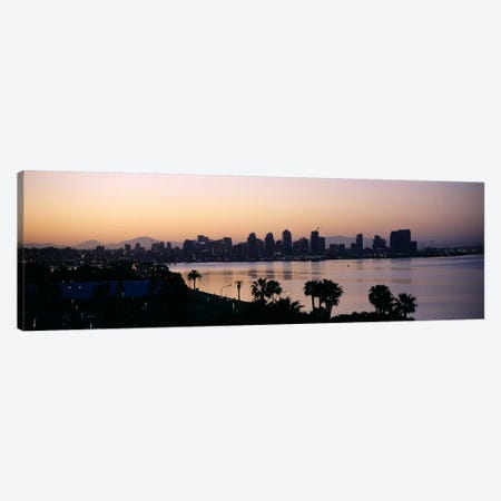 Silhouette of buildings at the waterfront, San Diego, San Diego Bay, San Diego County, California, USA Canvas Print #PIM6635} by Panoramic Images Canvas Artwork
