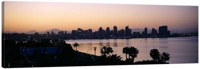 Silhouette of buildings at the waterfront, San Diego, San Diego Bay, San Diego County, California, USA Canvas Art Print - San Diego Skylines