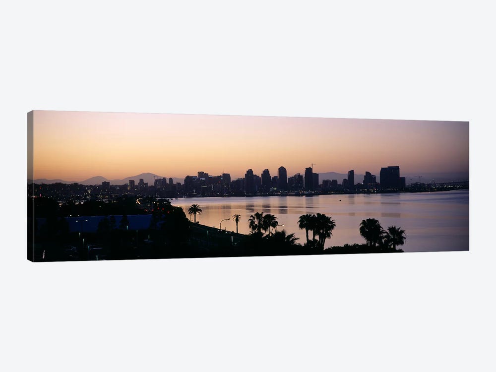 Silhouette of buildings at the waterfront, San Diego, San Diego Bay, San Diego County, California, USA by Panoramic Images 1-piece Canvas Artwork