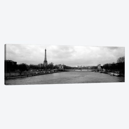 A View Down The Seine In B&W, Paris, Ile-De-France, France Canvas Print #PIM6643} by Panoramic Images Canvas Artwork