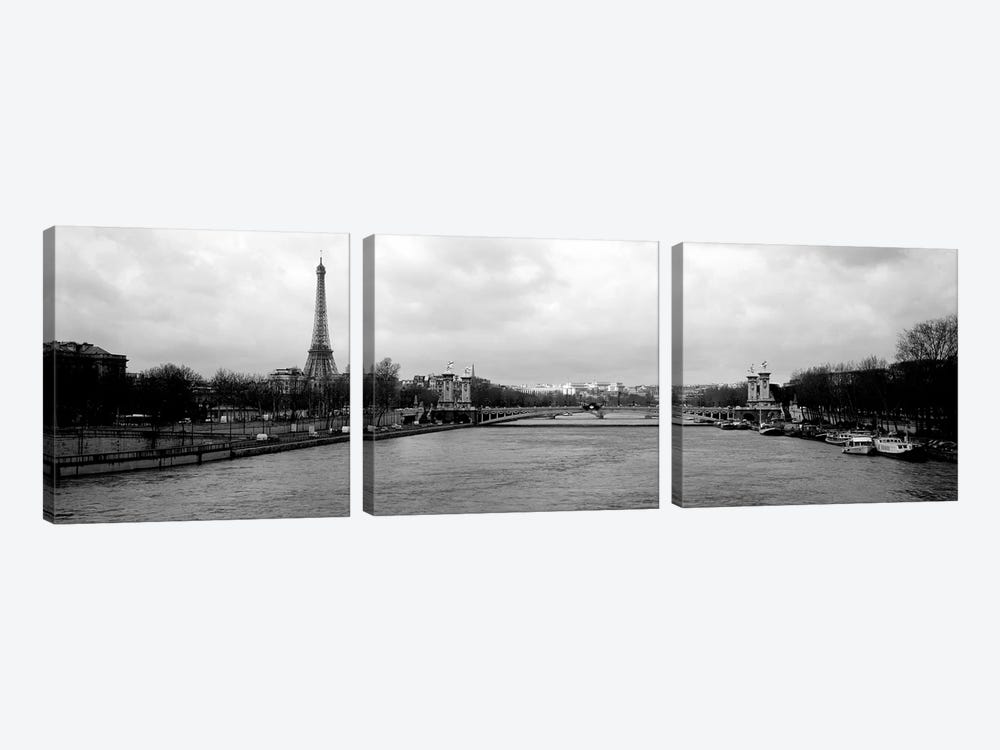A View Down The Seine In B&W, Paris, Ile-De-France, France by Panoramic Images 3-piece Canvas Art Print