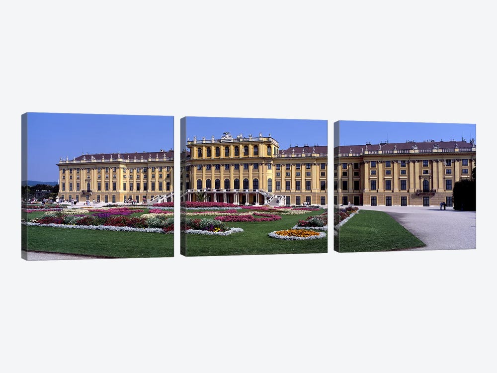 Formal garden in front of a palace, Schonbrunn Palace Garden, Schonbrunn Palace, Vienna, Austria by Panoramic Images 3-piece Canvas Art Print