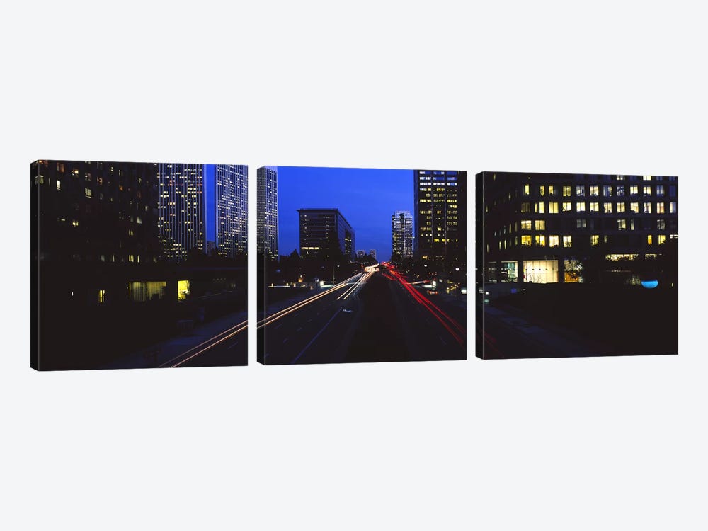 Buildings lit up at night, Century City, Los Angeles, California, USA by Panoramic Images 3-piece Canvas Art