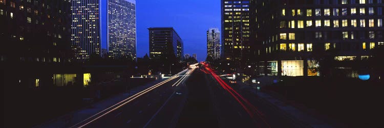 Buildings lit up at night, Century City, Los Angeles, California, USA