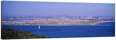 High angle view of a coastline, Coronado, San Diego, San Diego Bay, San Diego County, California, USA Canvas Art Print - Sailboat Art