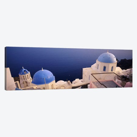 High angle view of blue domed church at the coast, Oia, Santorini, Greece Canvas Print #PIM6658} by Panoramic Images Canvas Print