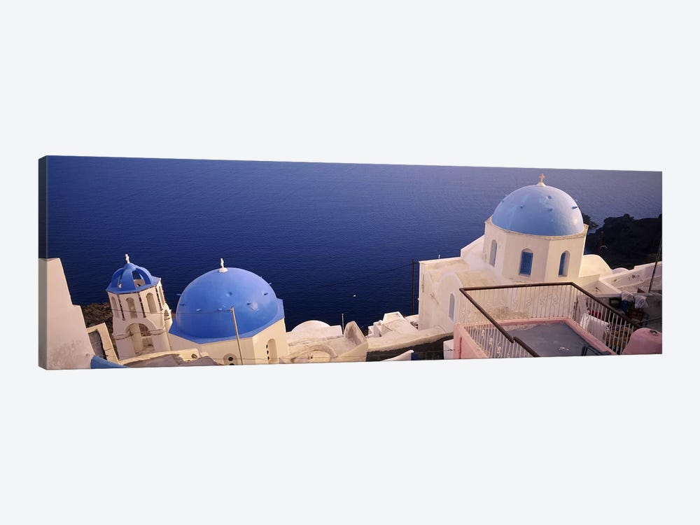 High angle view of blue domed church at the coast, Oia, Santorini, Greece by Panoramic Images 1-piece Canvas Print