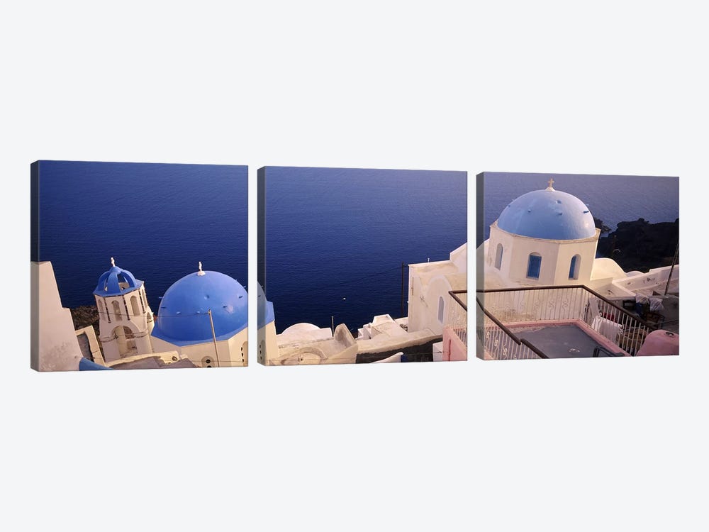 High angle view of blue domed church at the coast, Oia, Santorini, Greece by Panoramic Images 3-piece Art Print