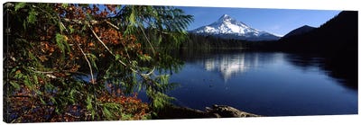 Reflection of a mountain in a lake, Mt Hood, Lost Lake, Mt. Hood National Forest, Hood River County, Oregon, USA Canvas Art Print - Oregon Art