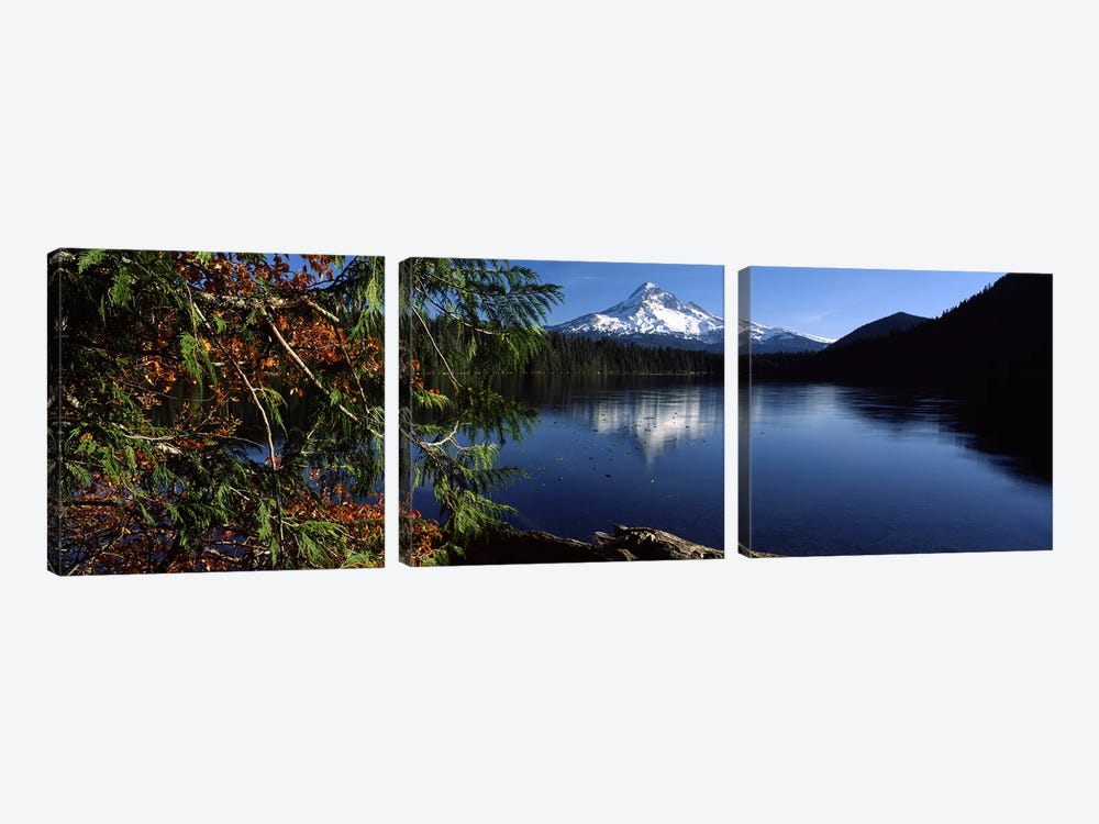 Reflection of a mountain in a lake, Mt Hood, Lost Lake, Mt. Hood National Forest, Hood River County, Oregon, USA by Panoramic Images 3-piece Canvas Art Print