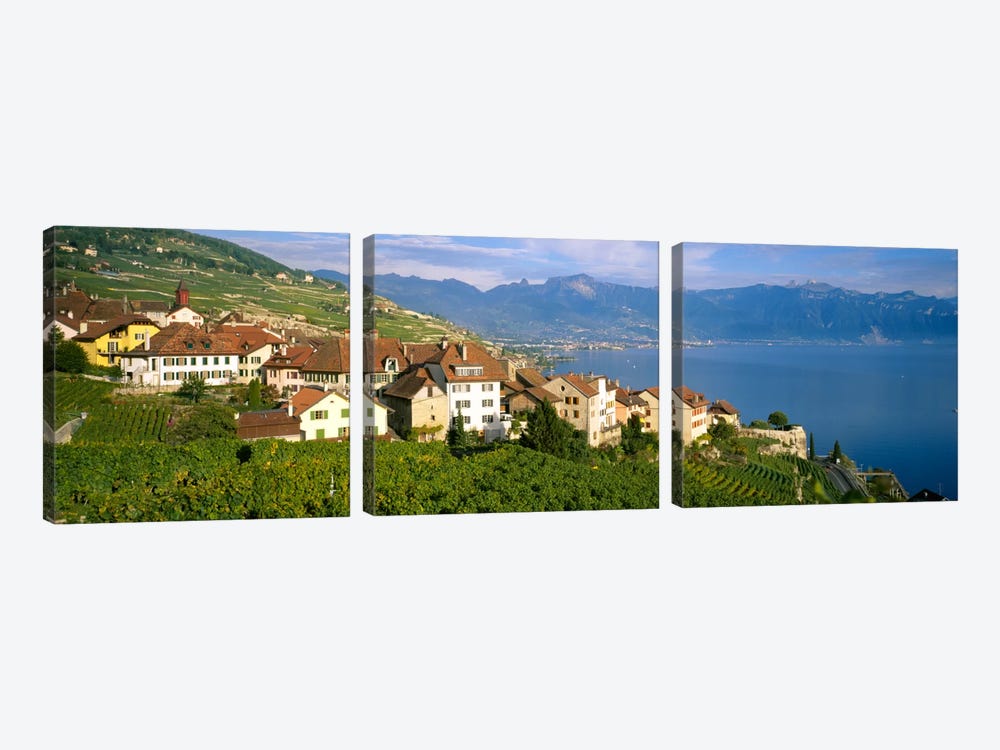 Village Rivaz between Vineyards & Mts. Lake Geneva Switzerland by Panoramic Images 3-piece Canvas Wall Art