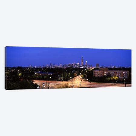 Buildings lit up at dusk, Chicago, Illinois, USA #3 Canvas Print #PIM6673} by Panoramic Images Canvas Art Print