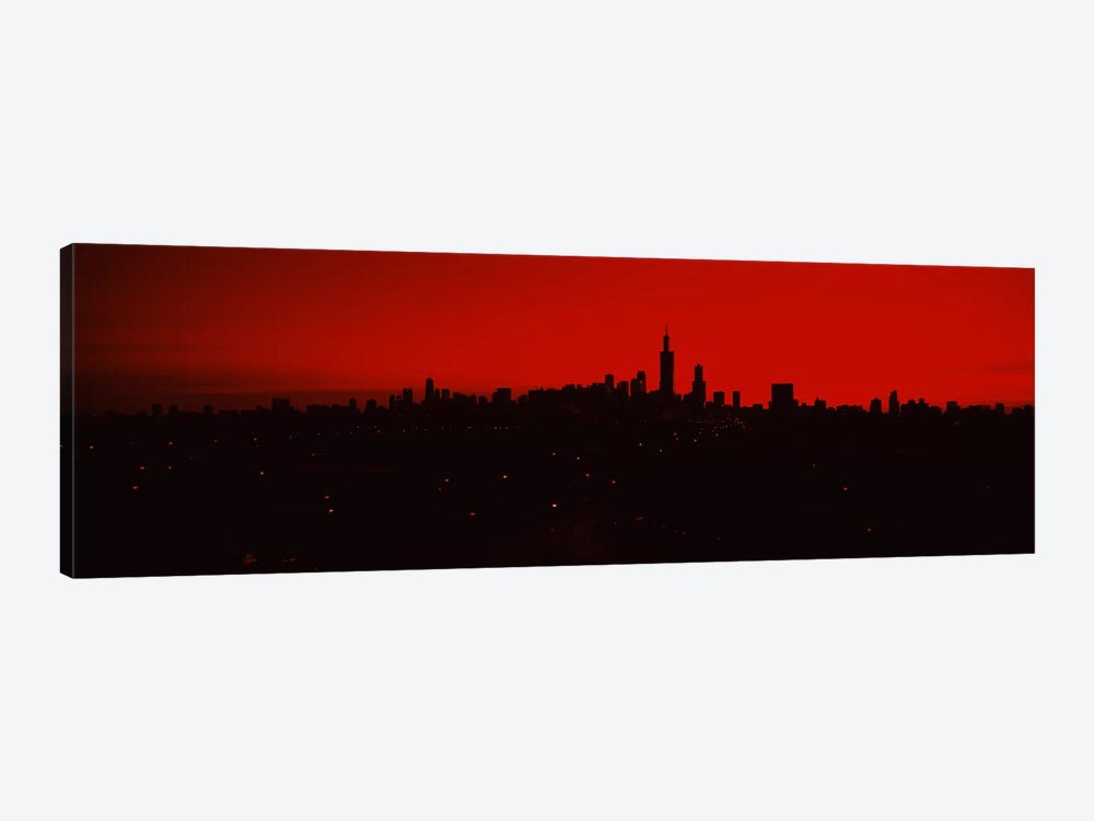 Silhouette of buildings at sunrise, Chicago, Illinois, USA by Panoramic Images 1-piece Canvas Print