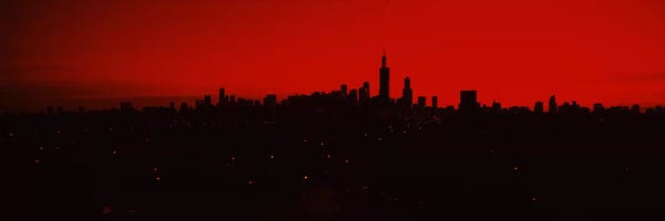 Chicago: Silhouette of buildings at sunrise, Chicago, Illinois, USA by Panoramic Images