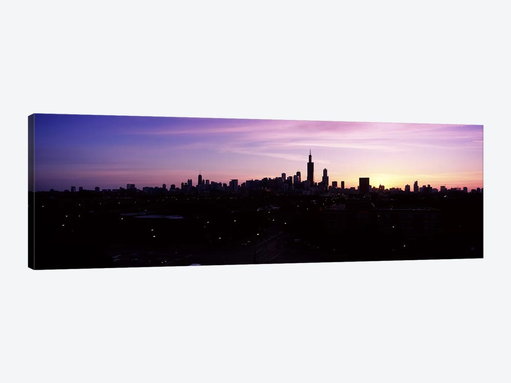 Silhouette of buildings at sunrise, Chicago, Illinois, USA #2 by Panoramic Images 1-piece Canvas Artwork