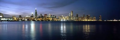 Downtown Skyline At Night, Chicago, Cook County, Illinois, USA by Panoramic Images canvas print