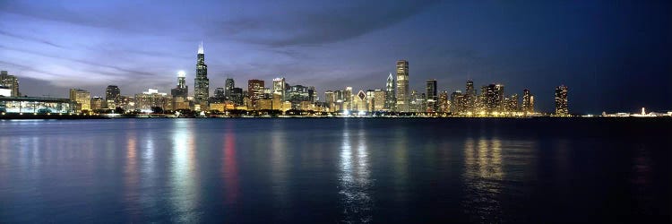 Downtown Skyline At Night, Chicago, Cook County, Illinois, USA