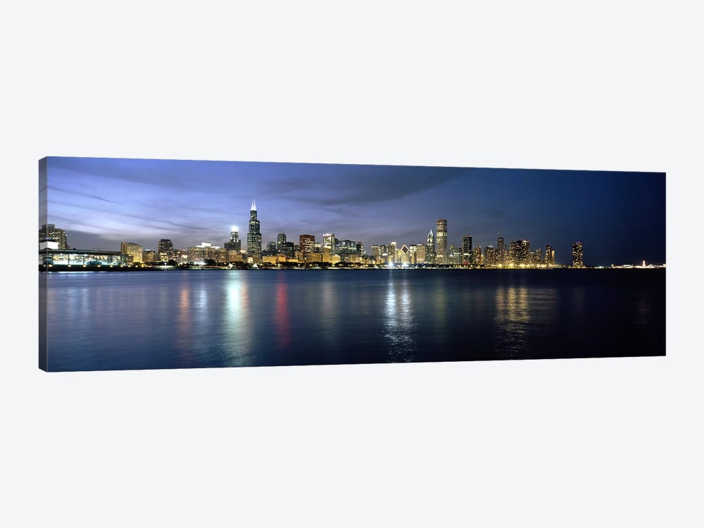 Downtown Skyline At Night, Chicago, Cook County, Illinois, USA by Panoramic Images 1-piece Art Print