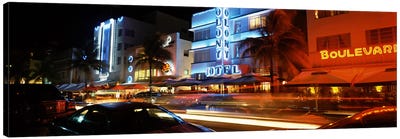 Buildings at the roadside, Ocean Drive, South Beach, Miami Beach, Florida, USA Canvas Art Print - Miami Beach